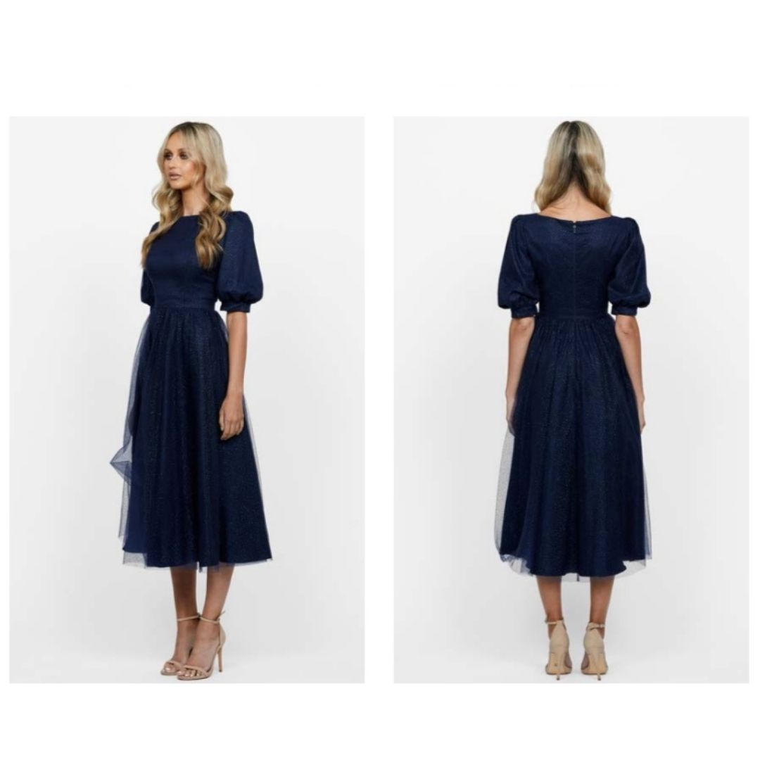 Micah Puff Sleeve Midi Gown - Navy