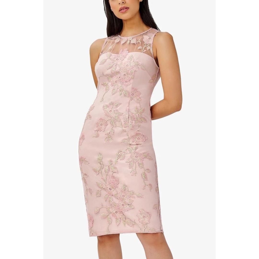 Illusion Round Neck Sleeveless Hook Dress - AP1D104769 - Rose Gold Multi