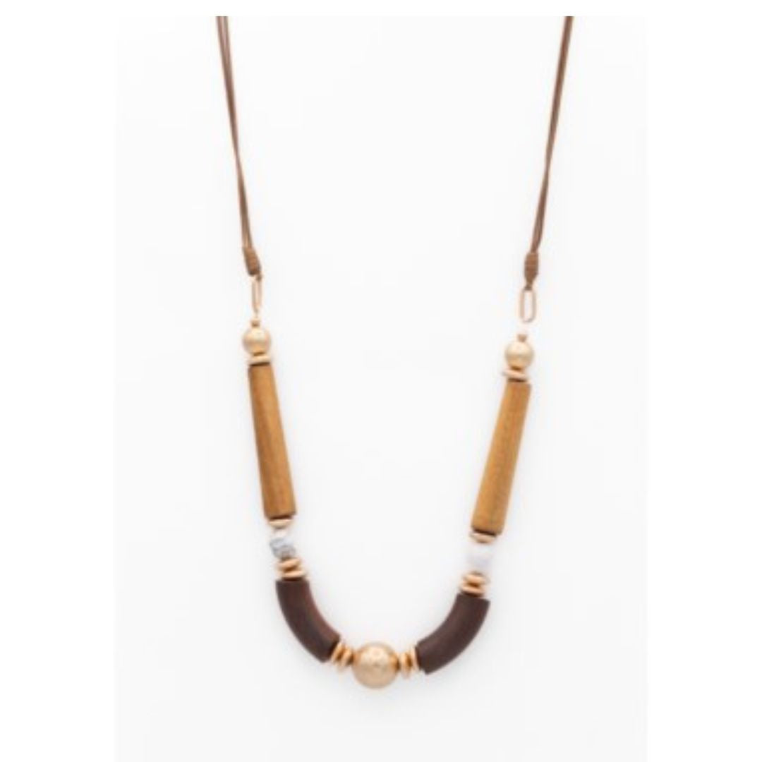 Adjustable Bead and Wood Necklace | 1626