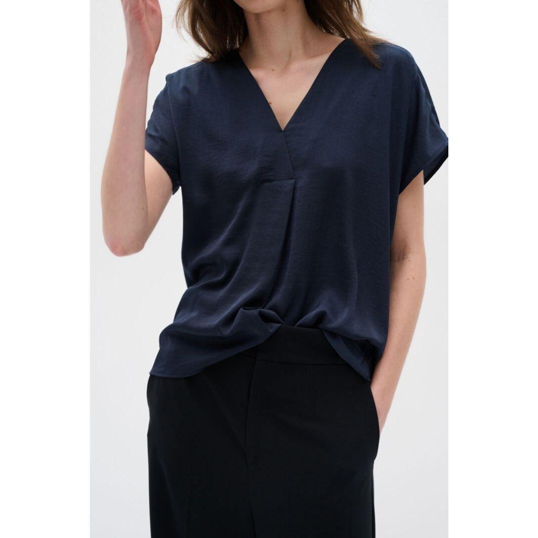 Rinda V-Neck Blouse - 30105188 - Marine Blue