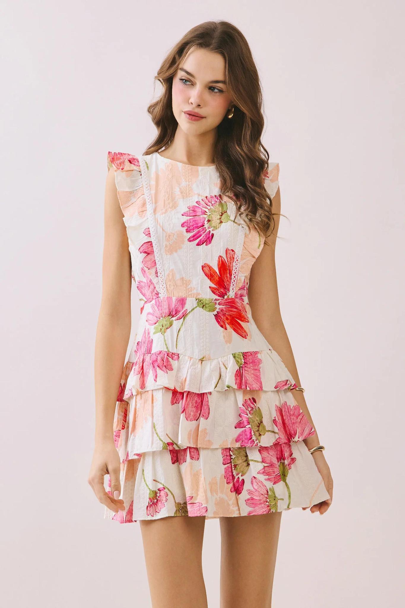 Ruffle Embroidered Mini Dress