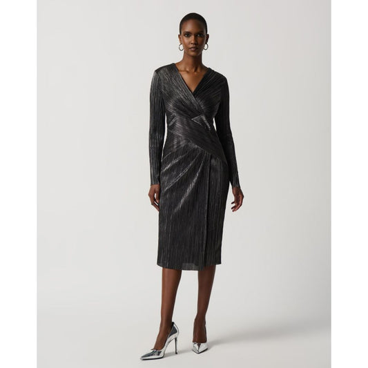 Metallic Crinkle Faux Wrap Dress - 234110 - Dark Grey Shimmer