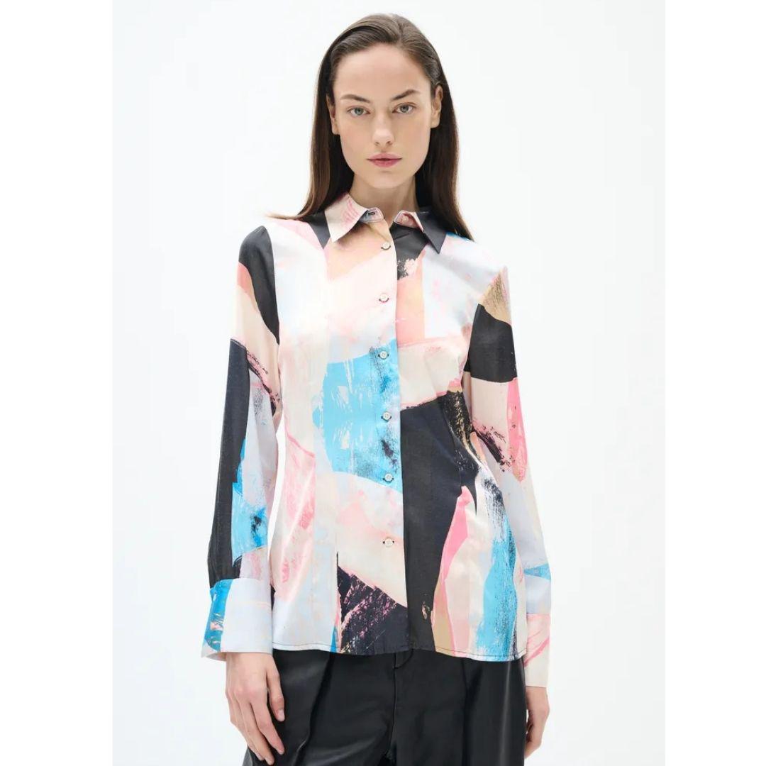 Valerie Button Up Shirt - Pale Pink Art