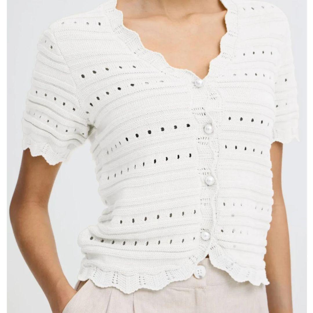 Naski Short Sleeve Cardigan Sweater | Marshmallow