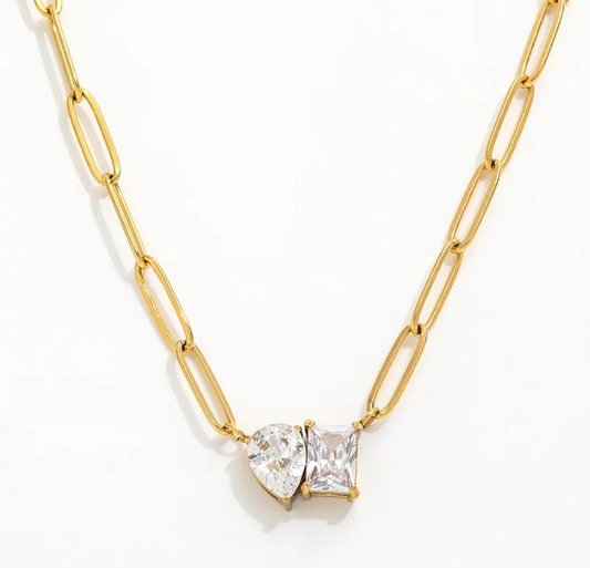 HoopLa Style - Moi et Toi Necklace Pendant. Stainless Steel paperclip