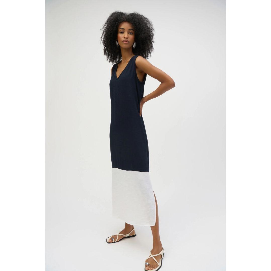 Gauze Color Block Straight Dress - 252030 - Midnight Vanilla