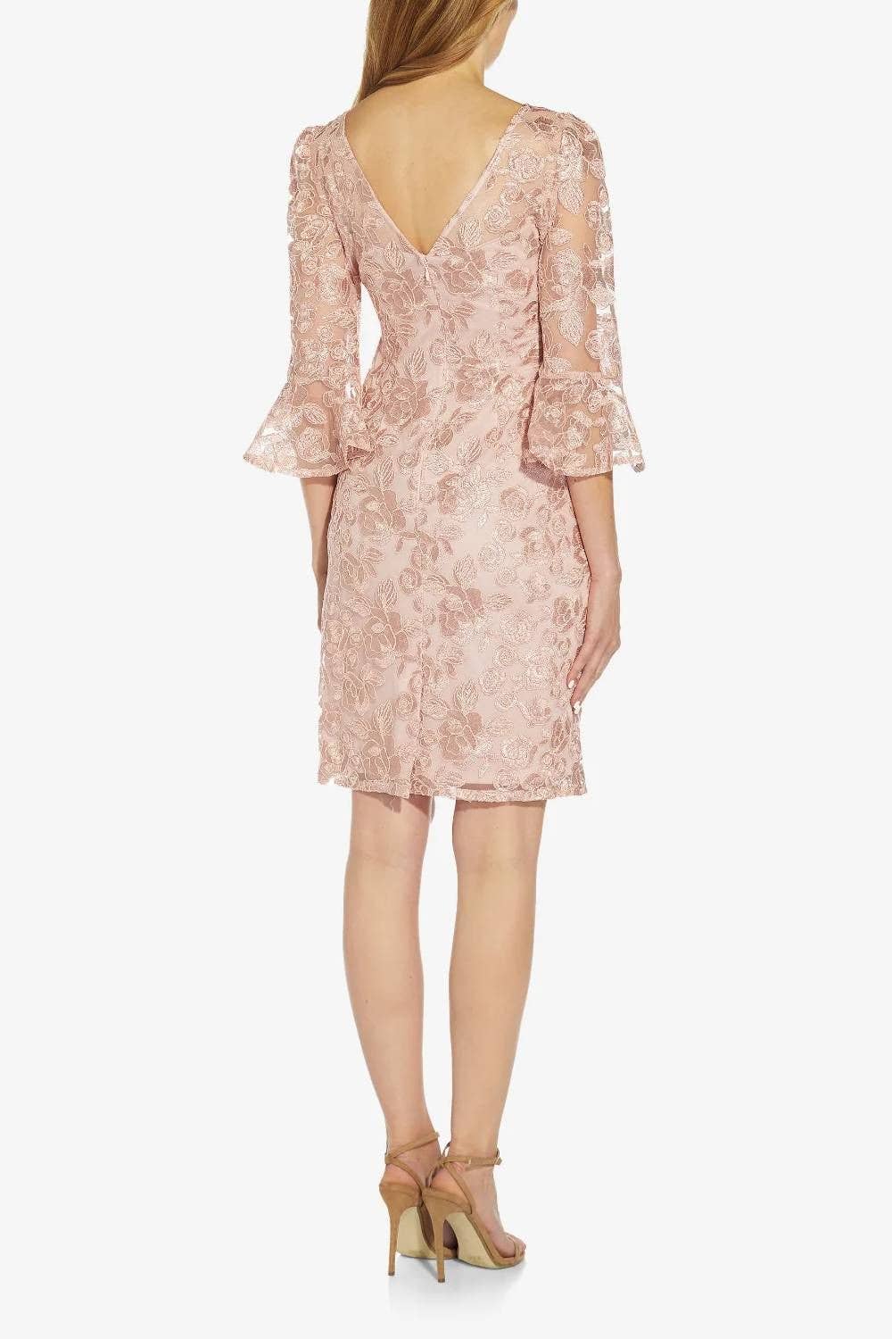 Boat Neck 3/4 Bell Sleeves Back dress - AP1D104437 - Dusty Rose