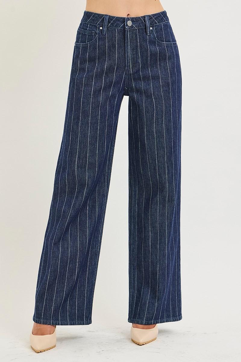 Slouchy Wide Leg Pinstripe Jeans | Dark