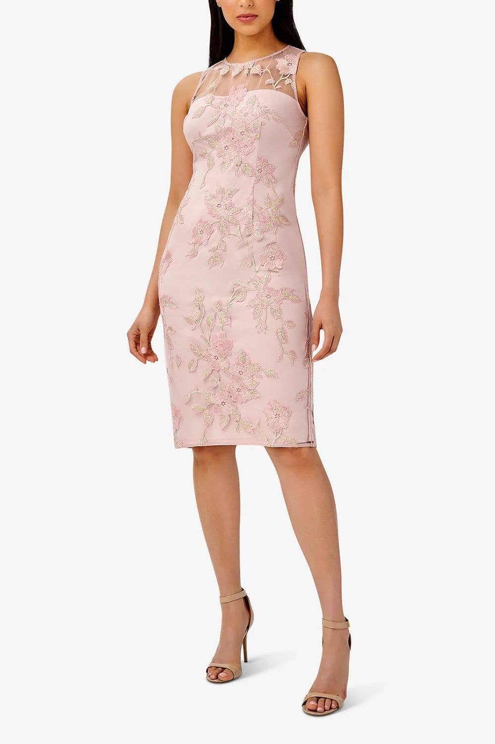 Illusion Round Neck Sleeveless Hook Dress - AP1D104769 - Rose Gold Multi