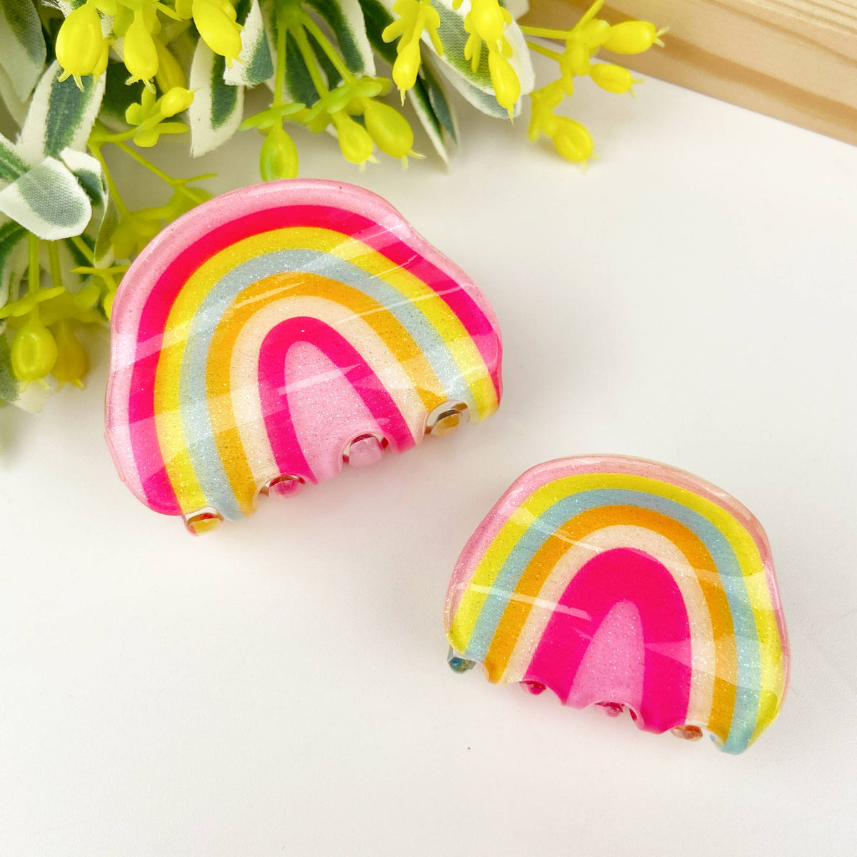 Fruit Rainbow Fun Hair Clip - Smiley Face - Pink Yellow