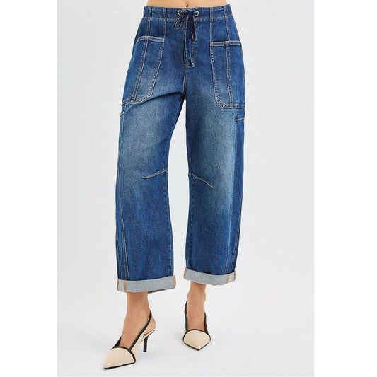 Risen High Rise Barrel Stretch Jean | Dark