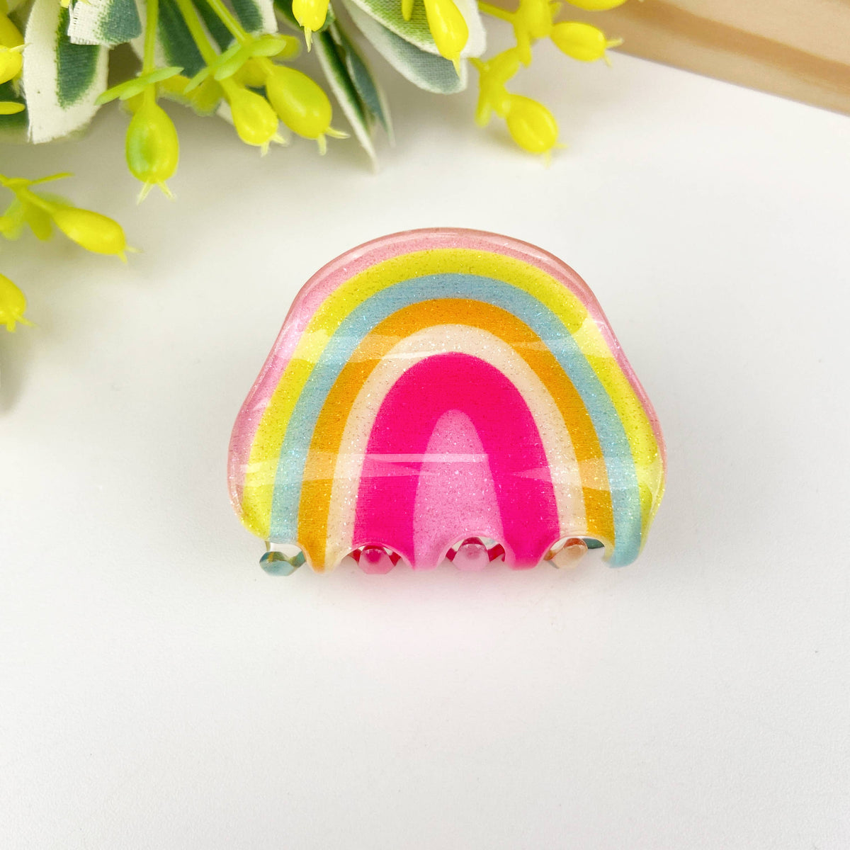 Fruit Rainbow Fun Hair Clip - Smiley Face - Pink Yellow