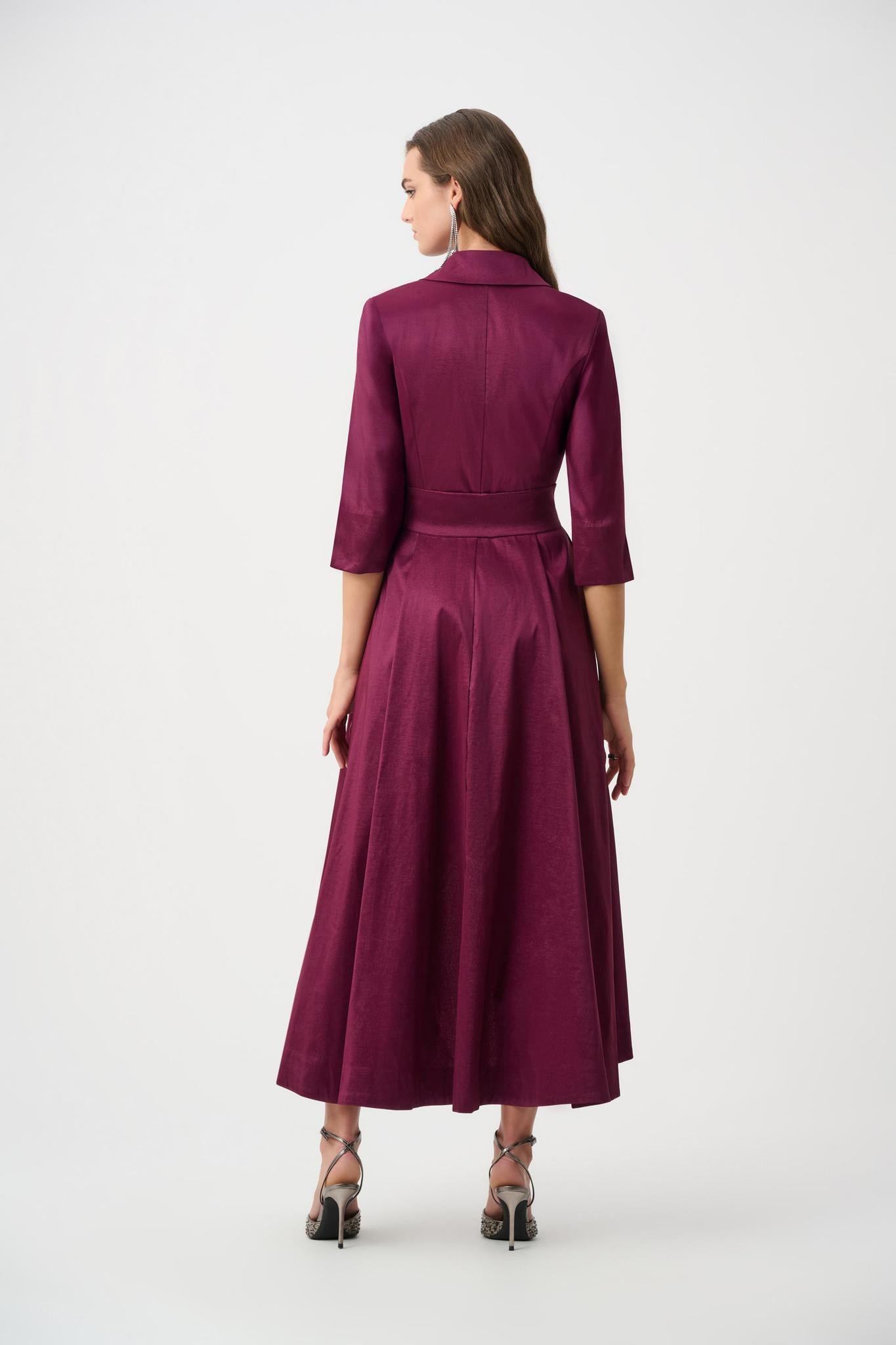 Stretch Taffeta Fit and Flare Tuxedo Wrap Dress