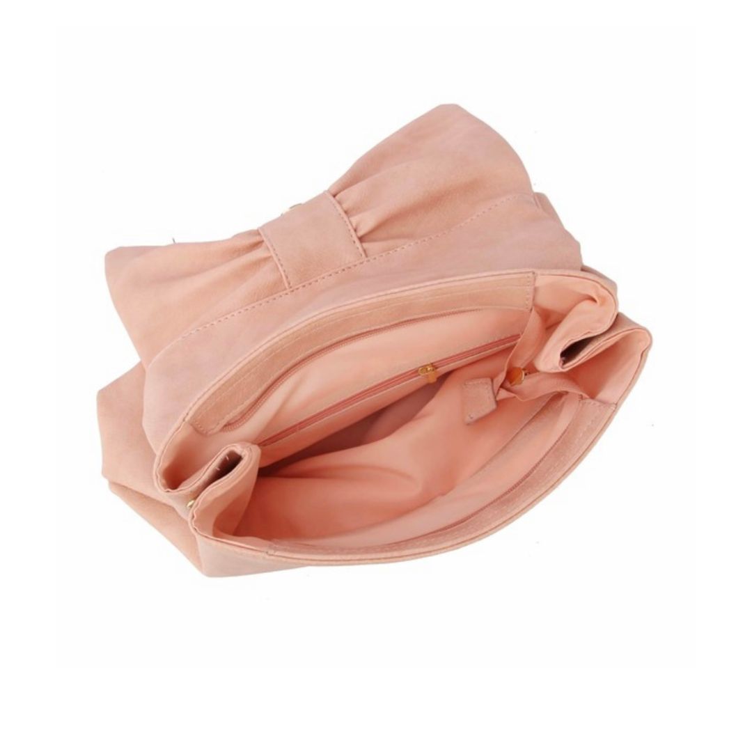 Pleated Bow Crossbody Satchel - JY0415 - Blush