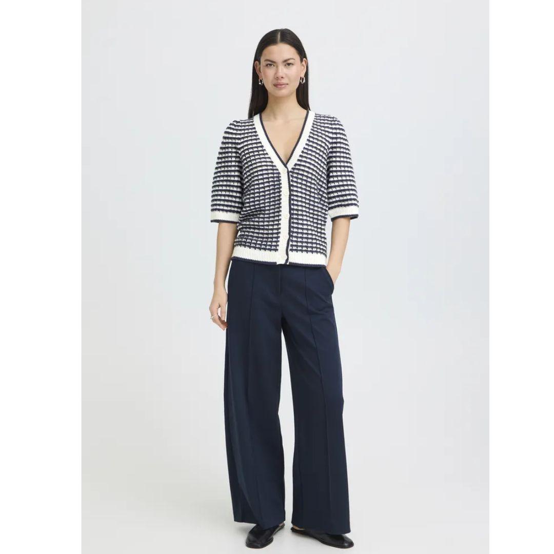 Ardina Short Sleeve Stripe Sweater - Birch & Navy