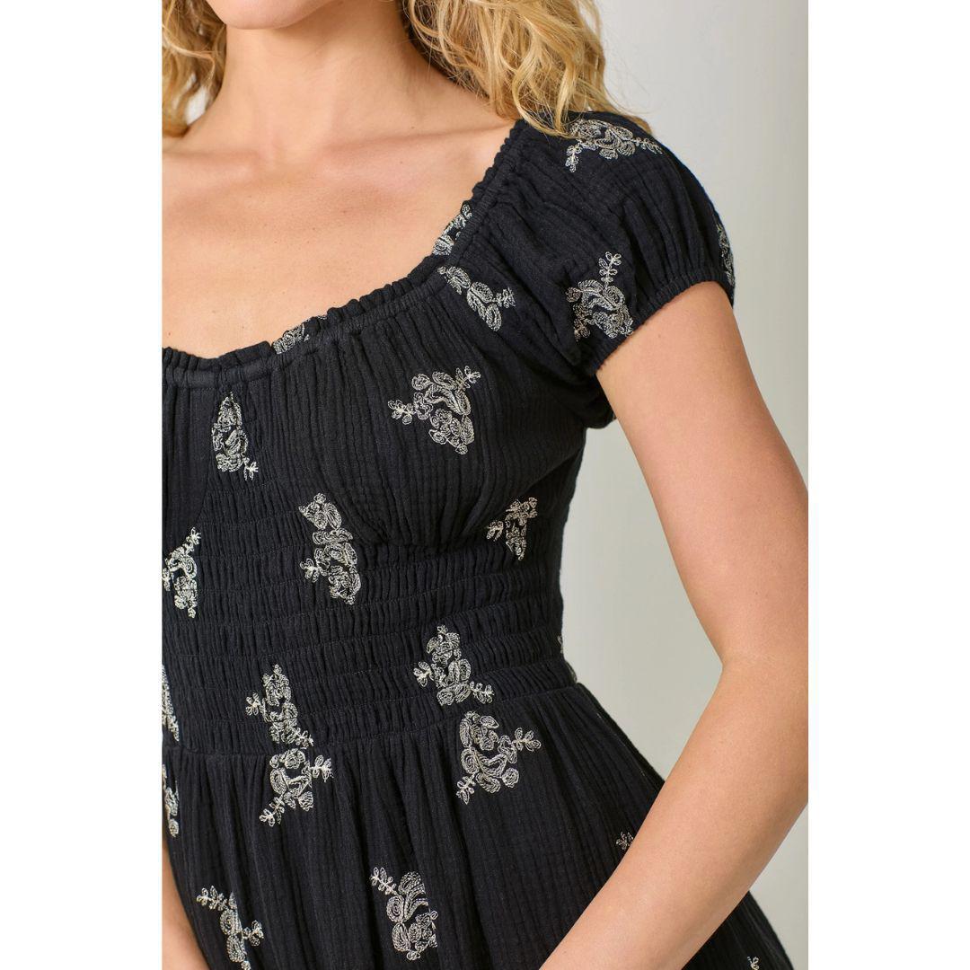 Embroidery Double Gauze Dress - 60939 - Black
