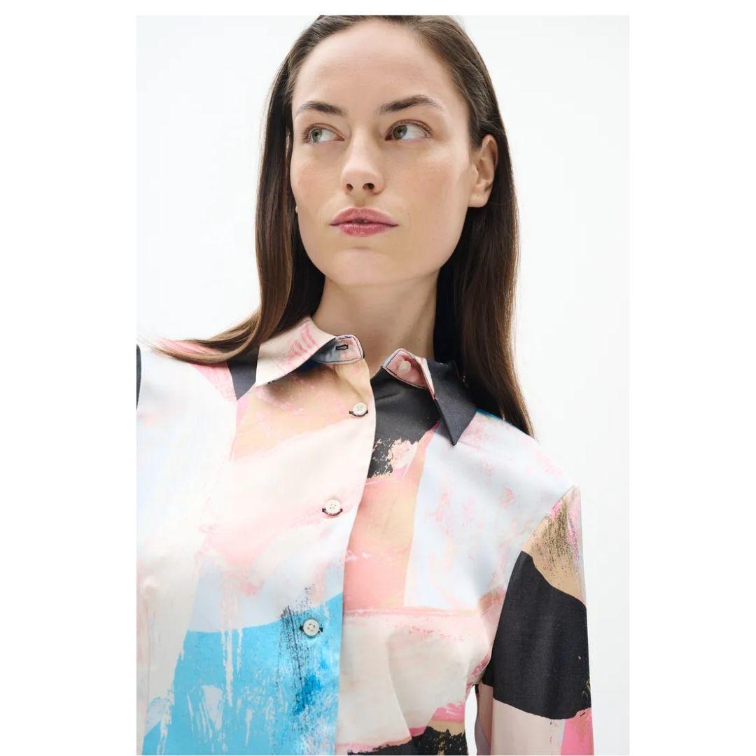 Valerie Button Up Shirt - Pale Pink Art