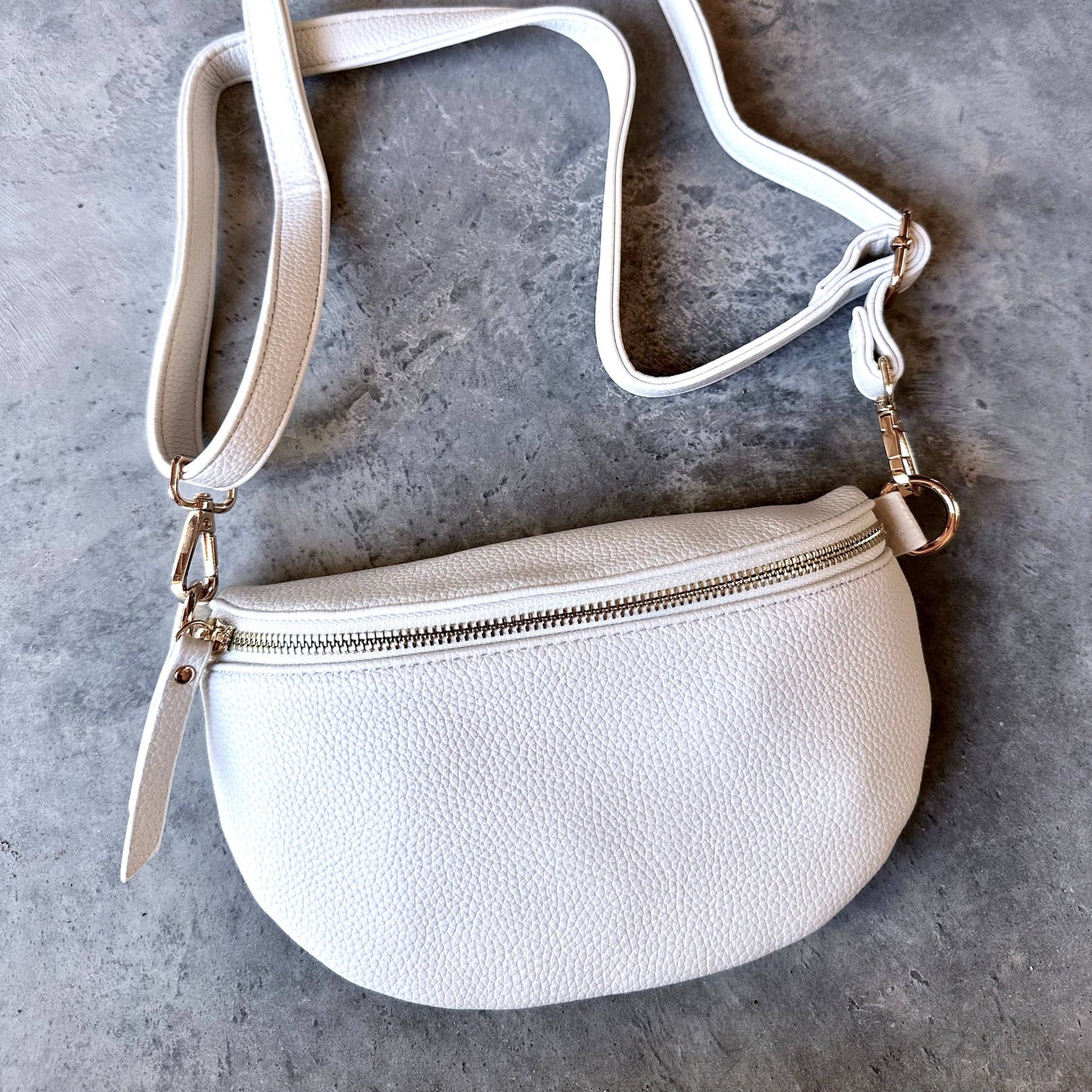 Faux Leather Crossbody Bag - White Cream