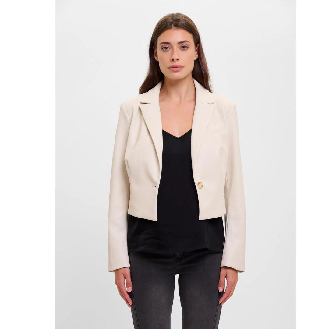 Olwin Faux Leather Cropped Blazer Jacket