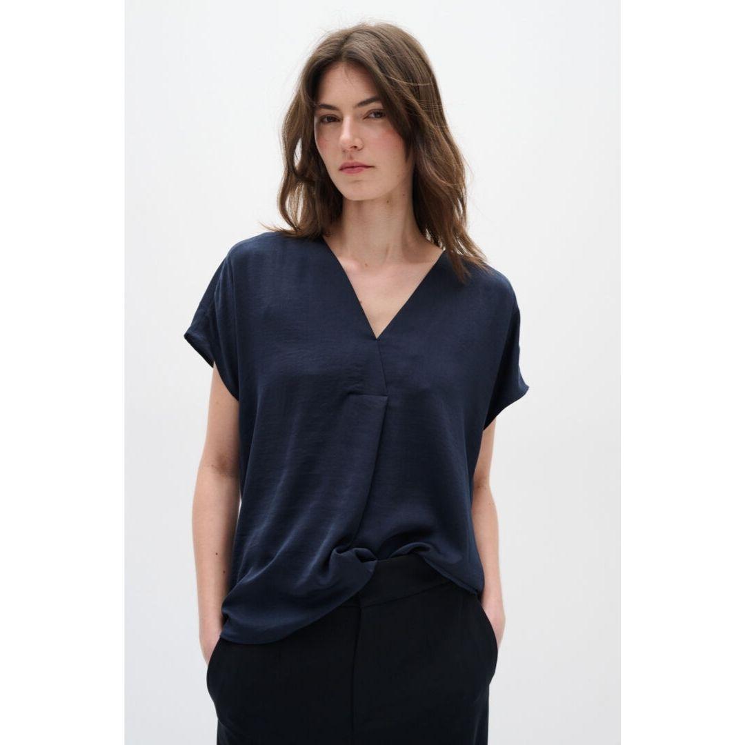 Rinda V-Neck Blouse - 30105188 - Marine Blue