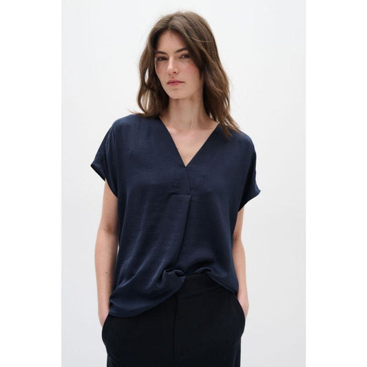 Rinda V-Neck Blouse - 30105188 - Marine Blue