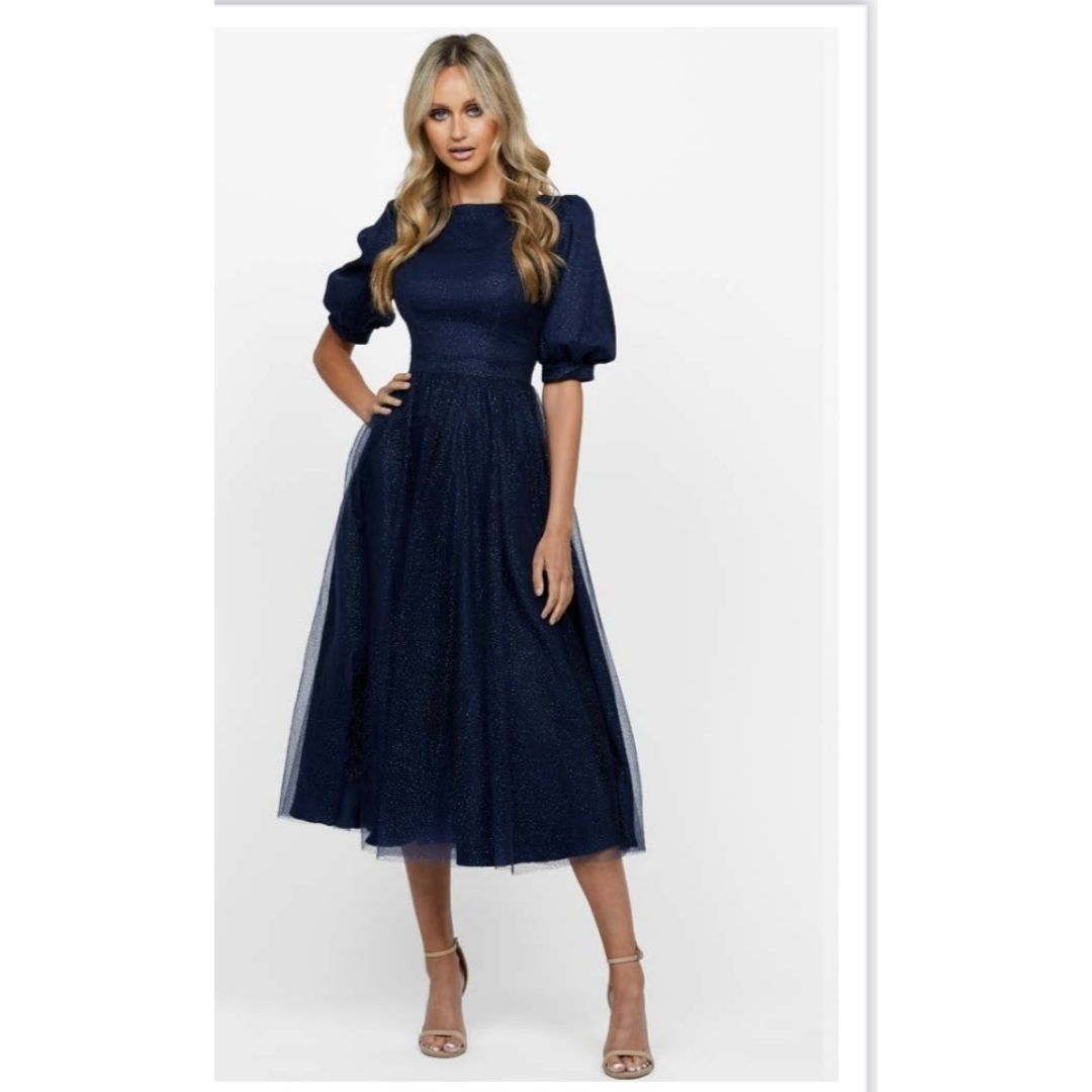 Micah Puff Sleeve Midi Gown - Navy