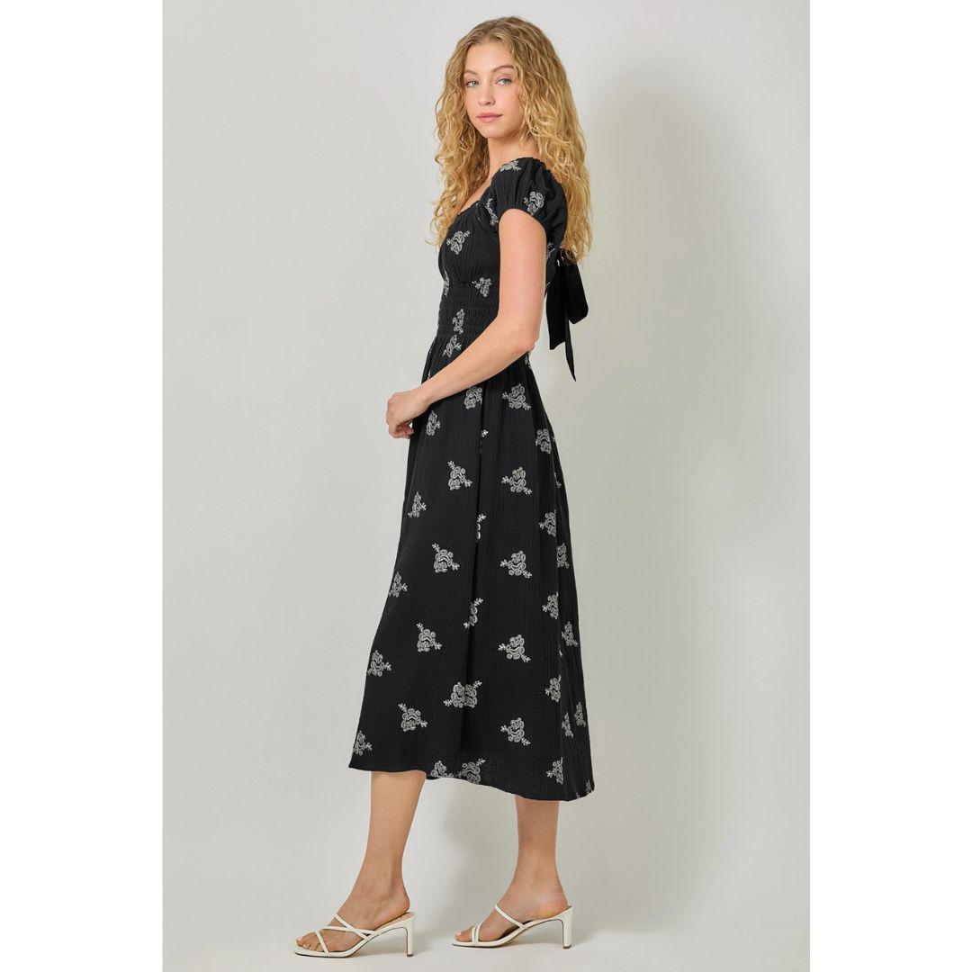 Embroidery Double Gauze Dress - 60939 - Black