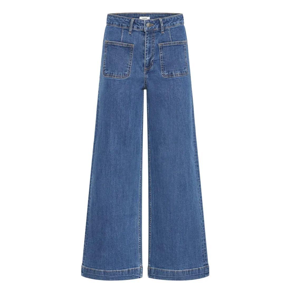 Komma Wide Leg Embroidered Pocket Jeans