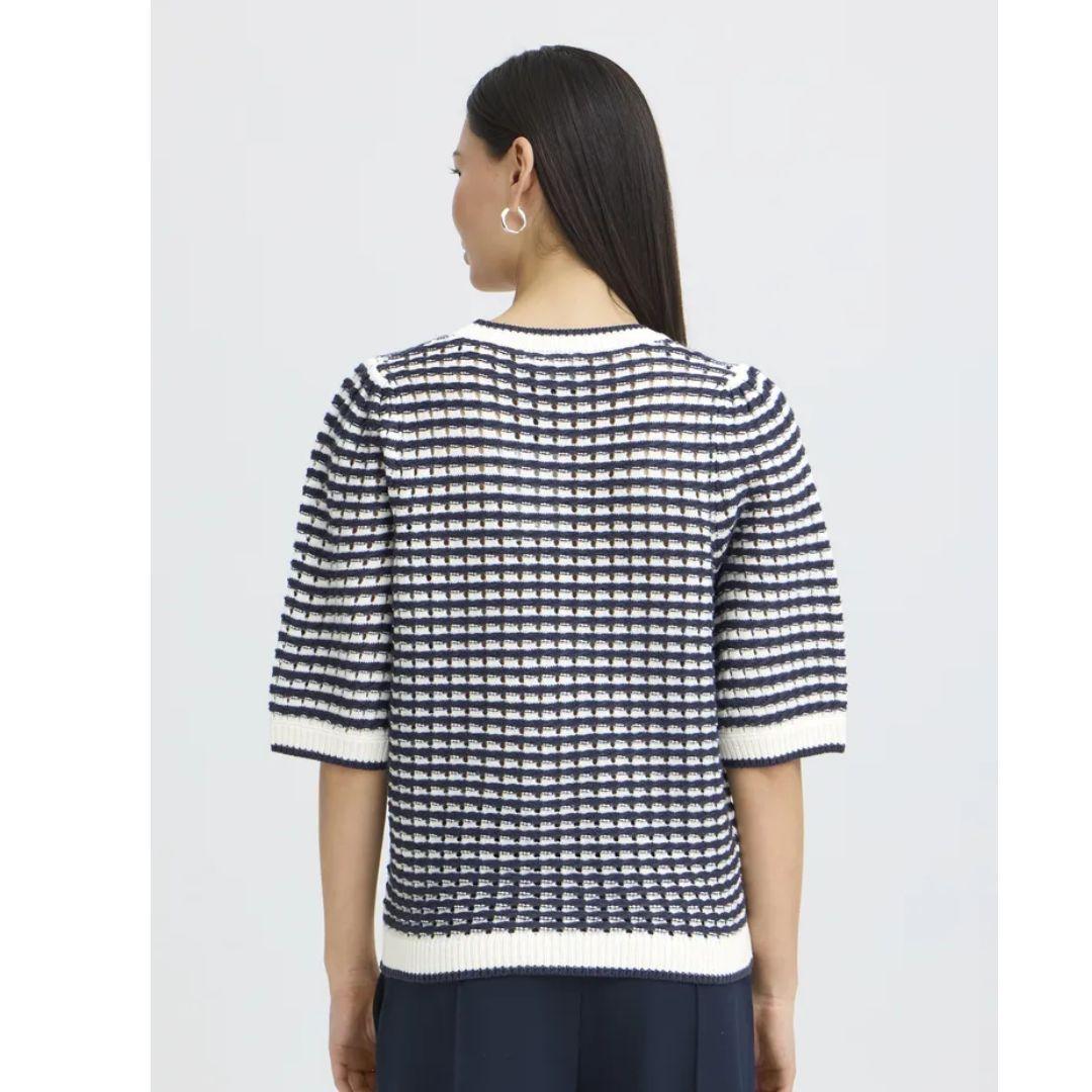 Ardina Short Sleeve Stripe Sweater - Birch & Navy