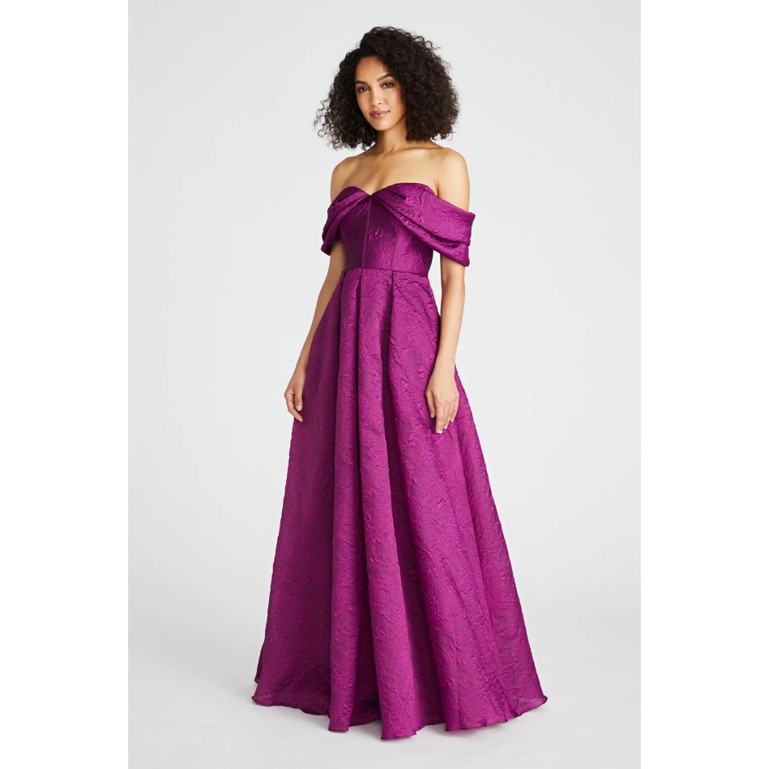 Joelle Off The Shoulder Jacquard Gown
