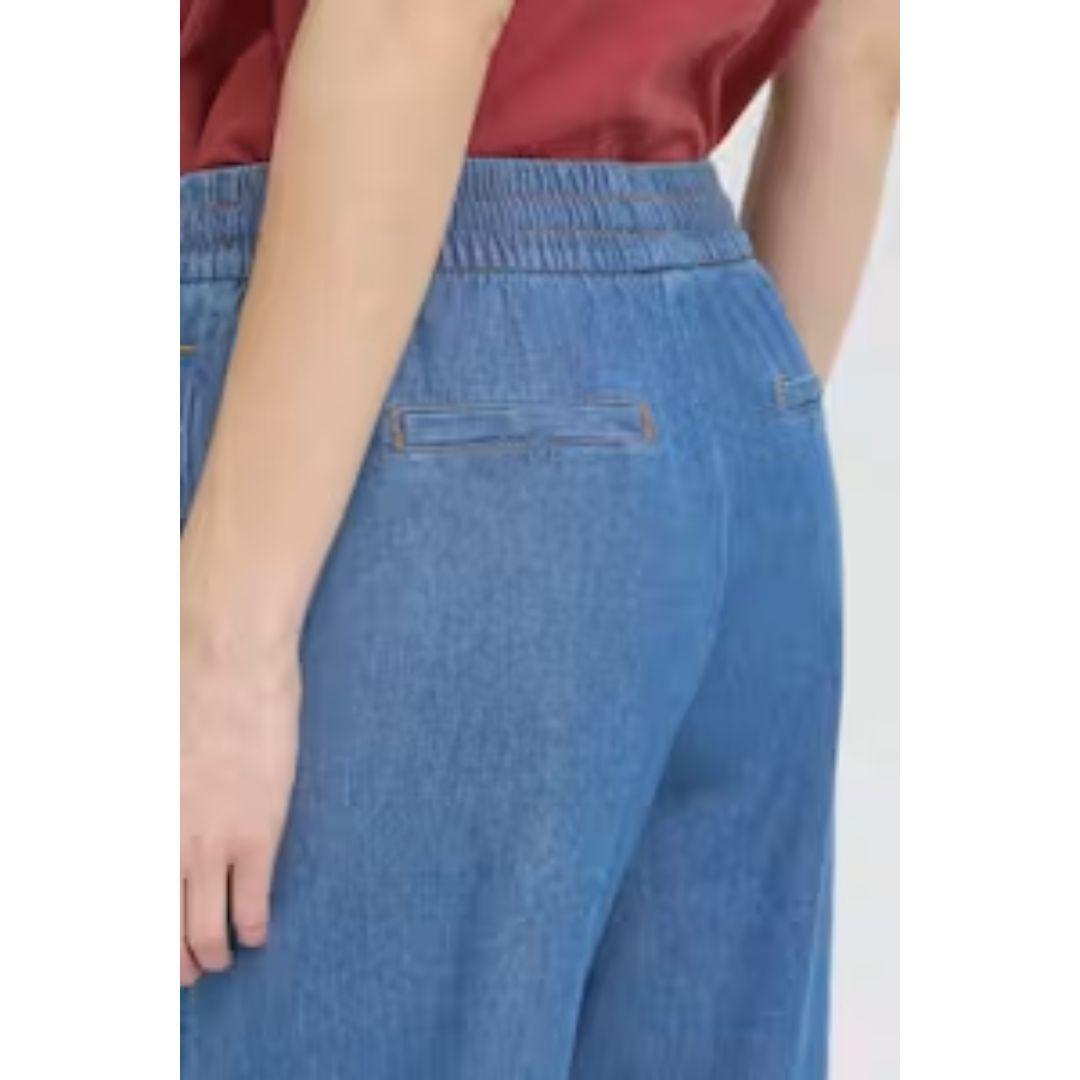 Archer Denim Wide Leg Drawstring Pants | Medium Blue