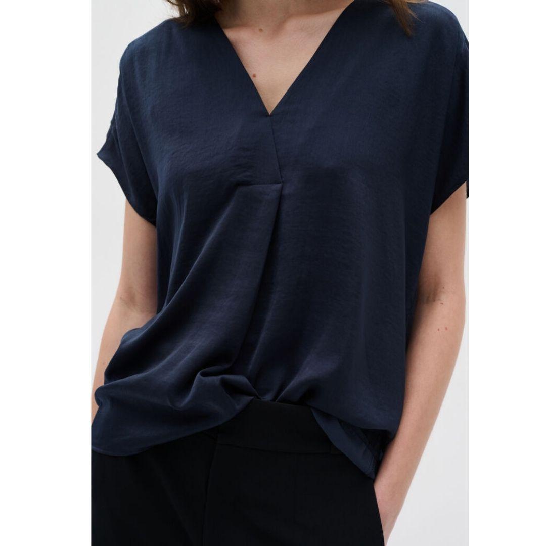 Rinda V-Neck Blouse - 30105188 - Marine Blue