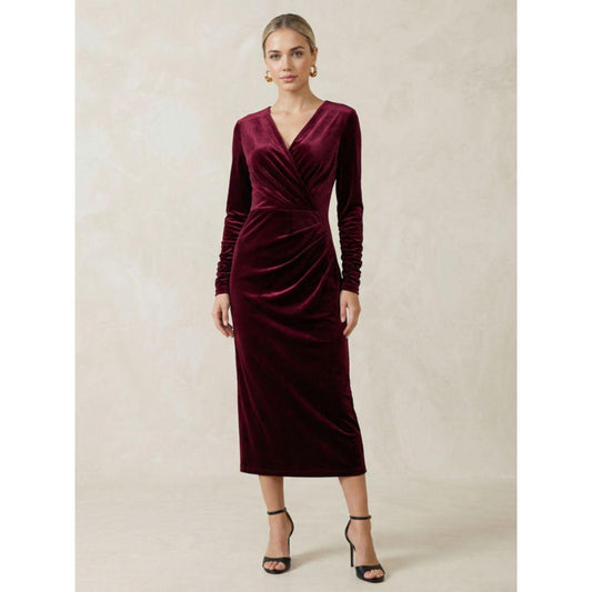 Hearth Velvet Long Sleeve Dress | J028912 | Burgundy