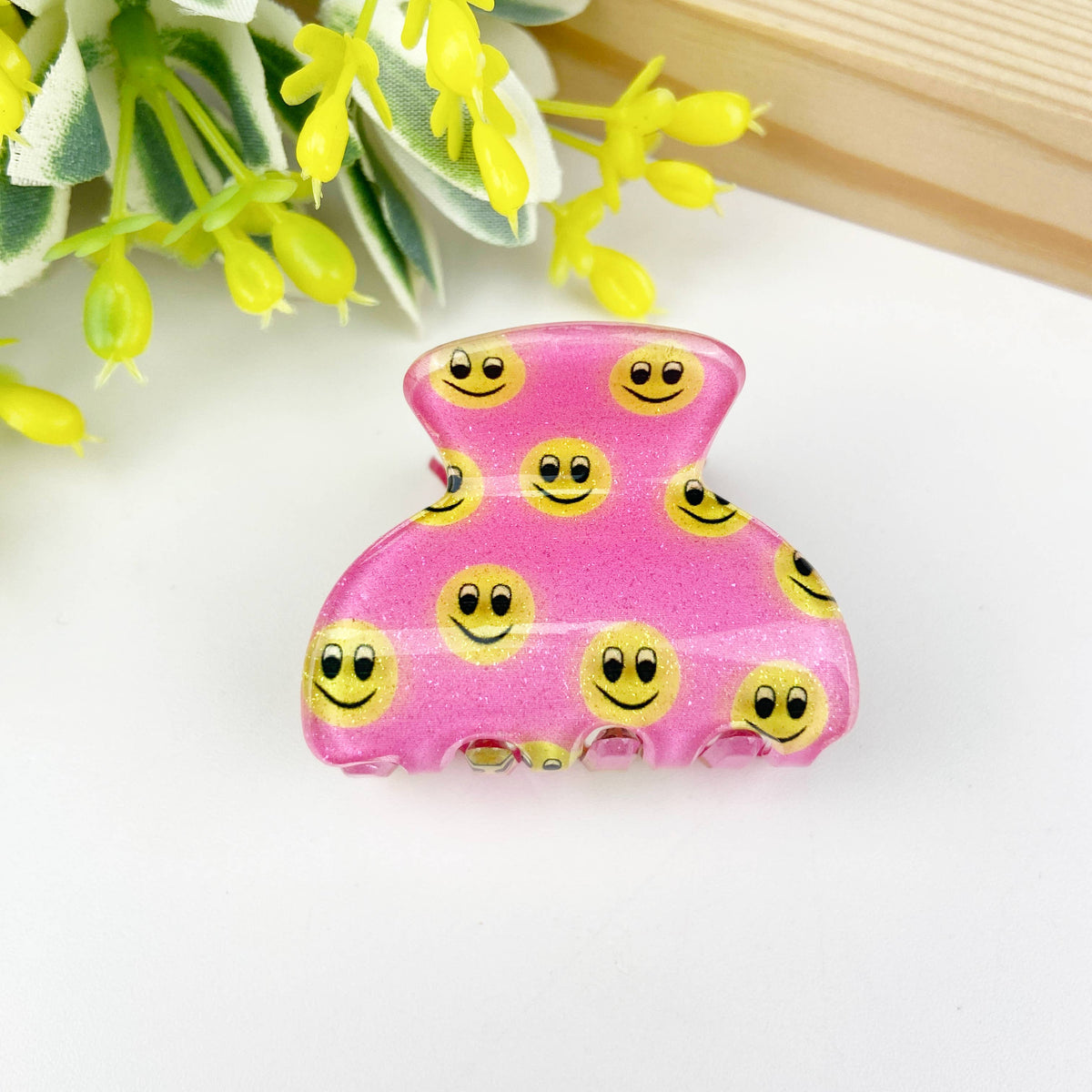 Fruit Rainbow Fun Hair Clip - Smiley Face - Pink Yellow