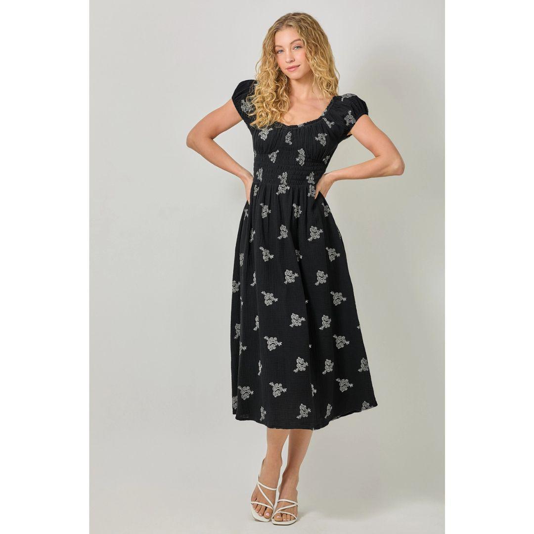 Embroidery Double Gauze Dress - 60939 - Black