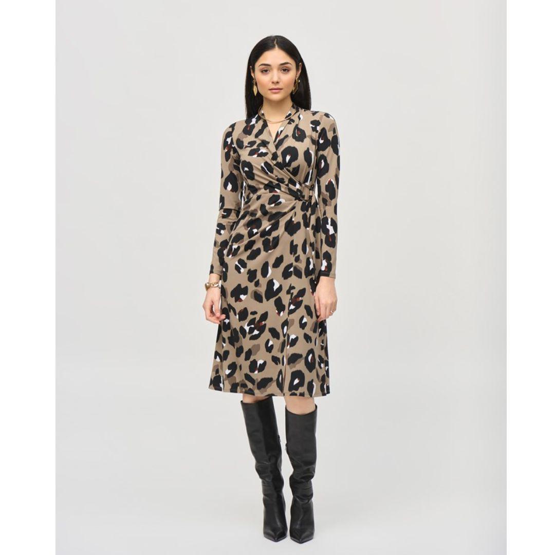 Silky Knit Animal Print Wrap Dress - 243173 - Black Multi