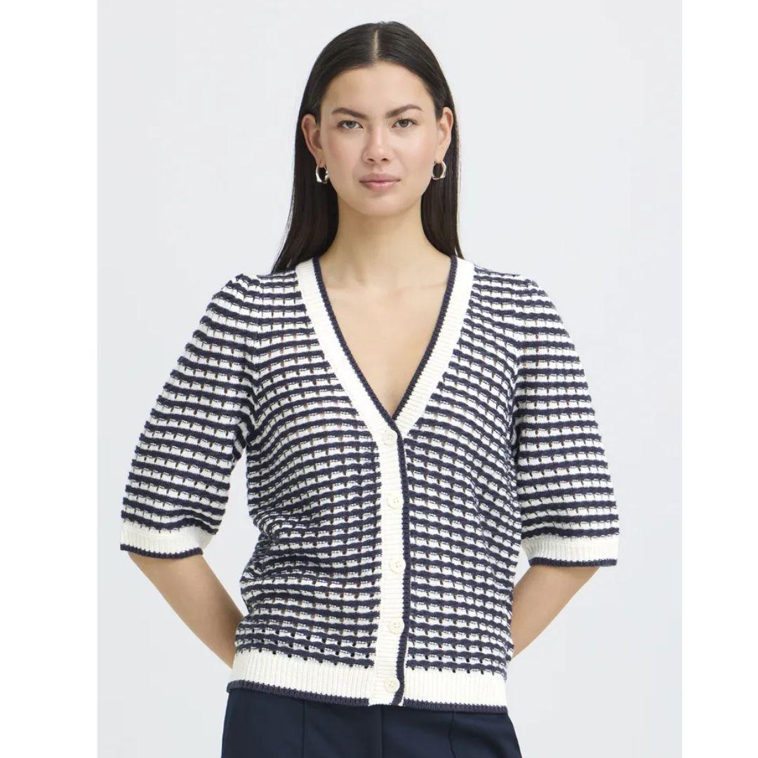 Ardina Short Sleeve Stripe Sweater - Birch & Navy