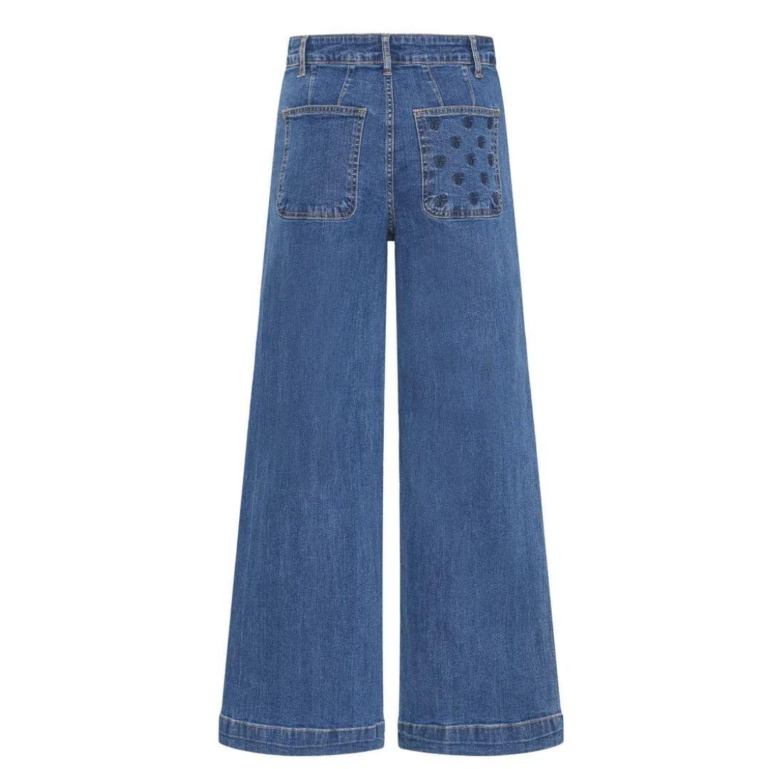 Komma Wide Leg Embroidered Pocket Jeans