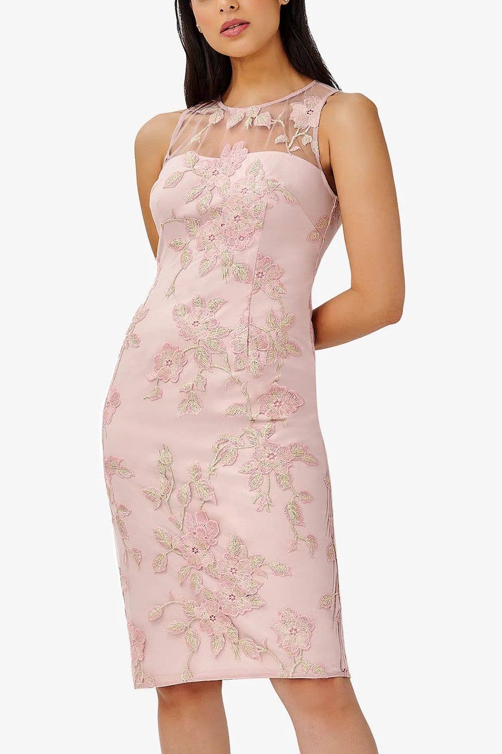 Illusion Round Neck Sleeveless Hook Dress - AP1D104769 - Rose Gold Multi