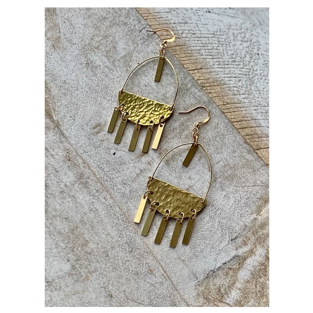 Brass Semicircle with Hanging Bars Earrings