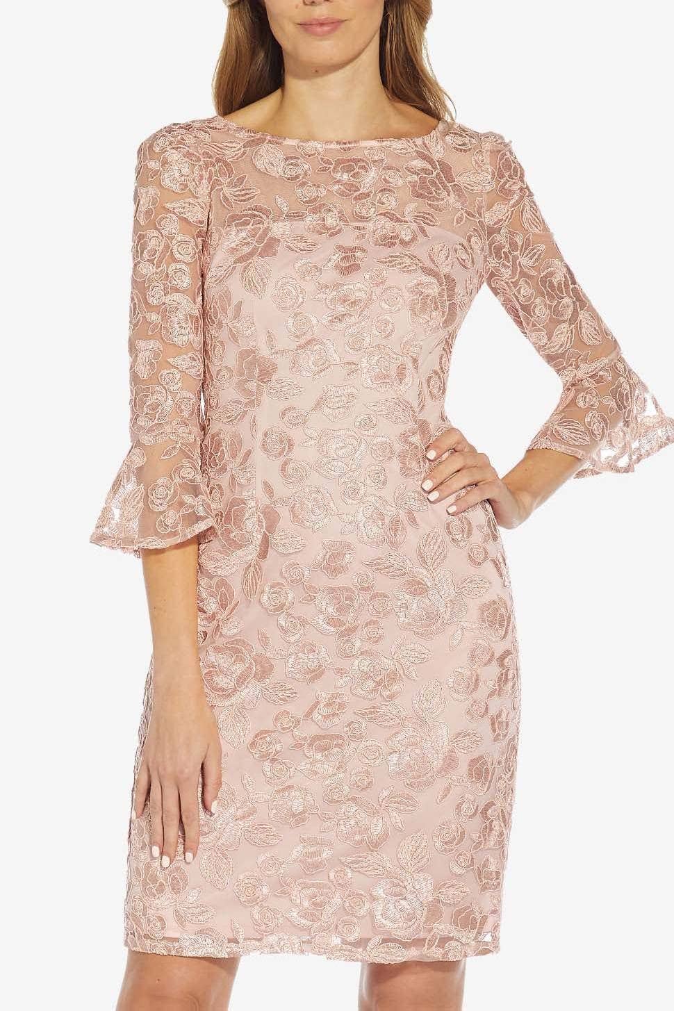 Boat Neck 3/4 Bell Sleeves Back dress - AP1D104437 - Dusty Rose