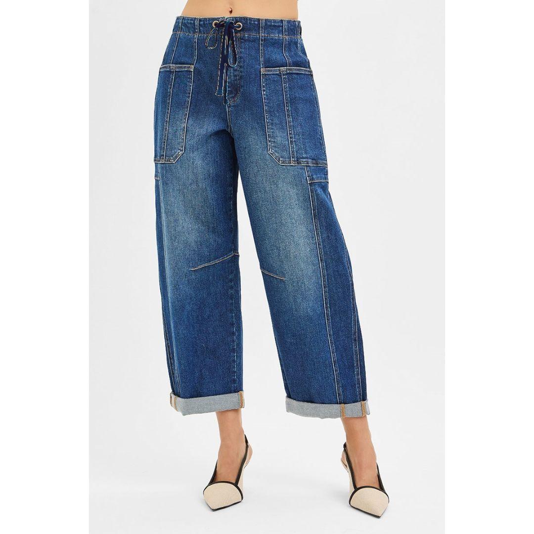 Risen High Rise Barrel Stretch Jean | Dark