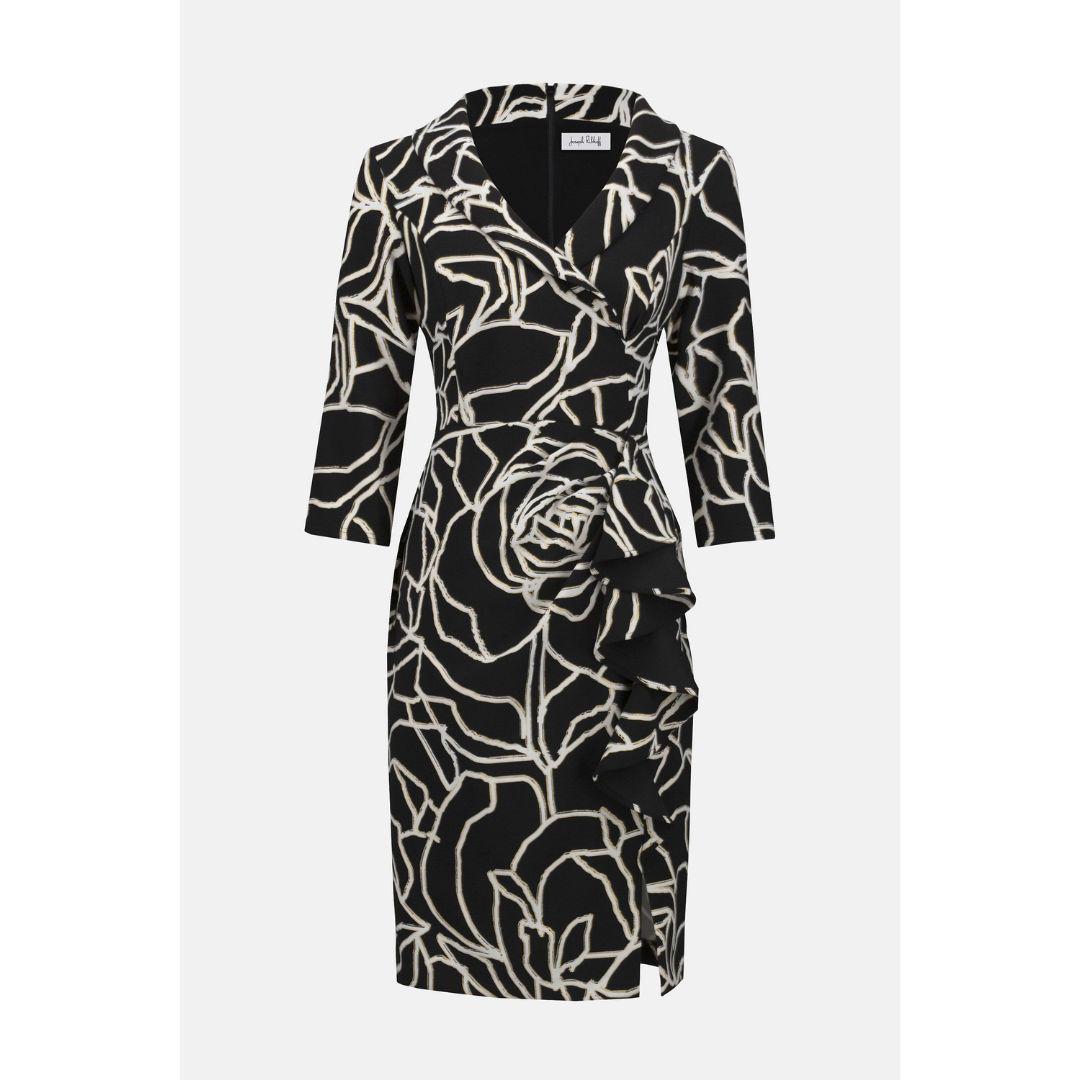 Foiled Floral Print Dress - Black/White