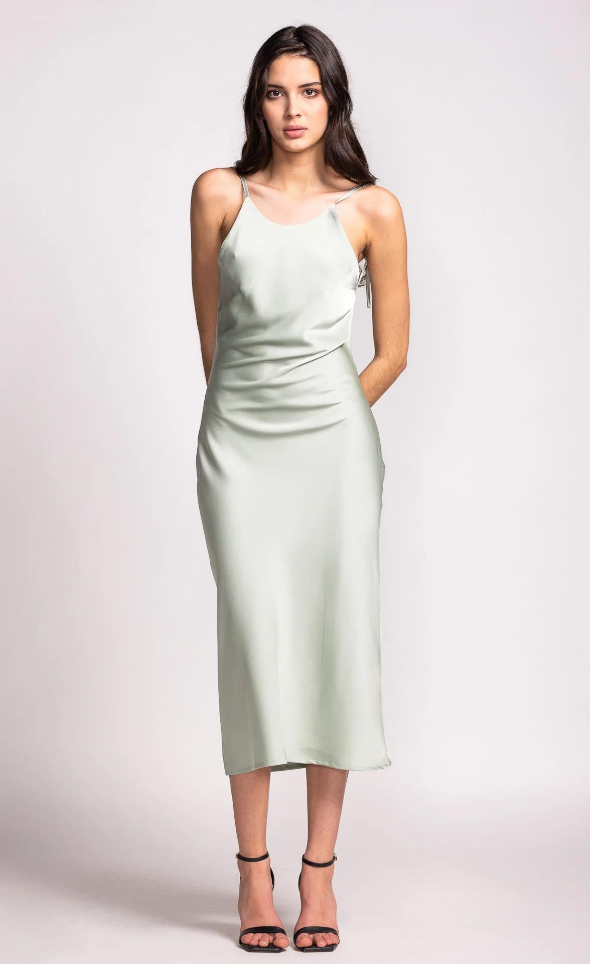 Serina Open Back Satin Midi Dress