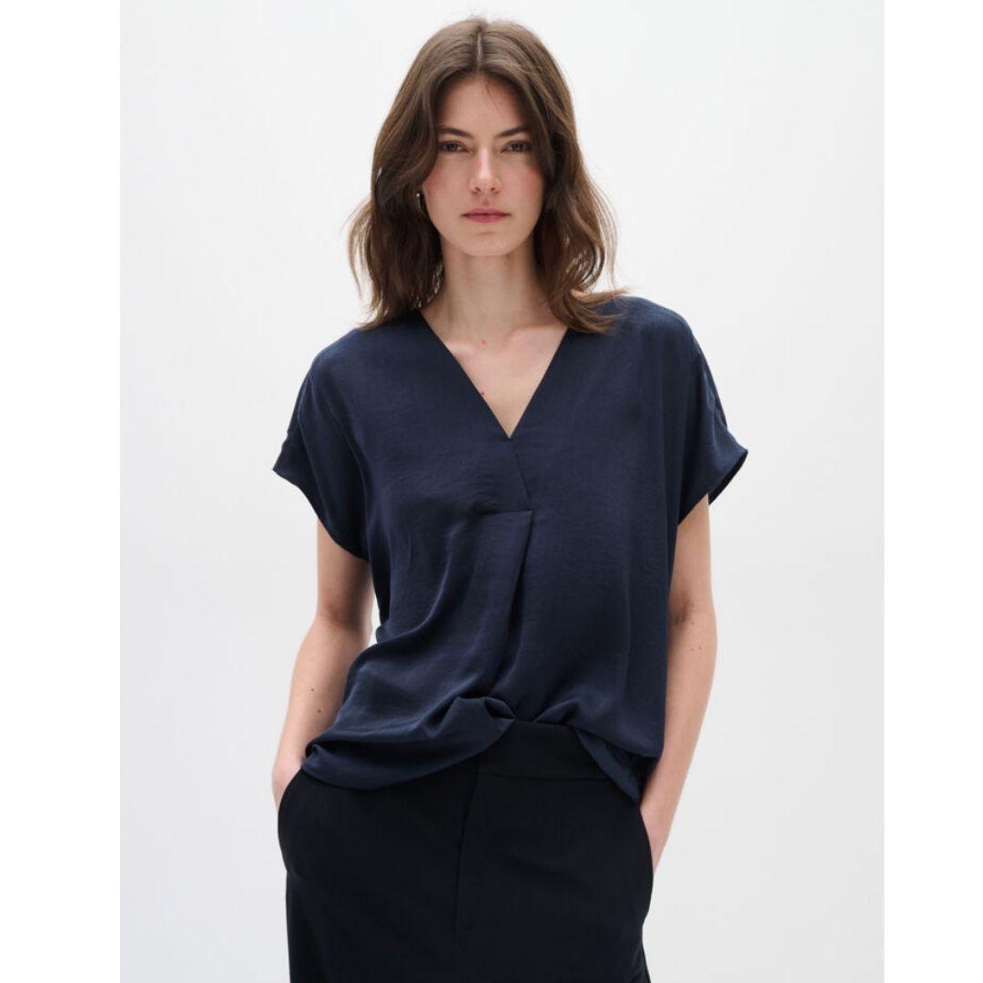 Rinda V-Neck Blouse - 30105188 - Marine Blue