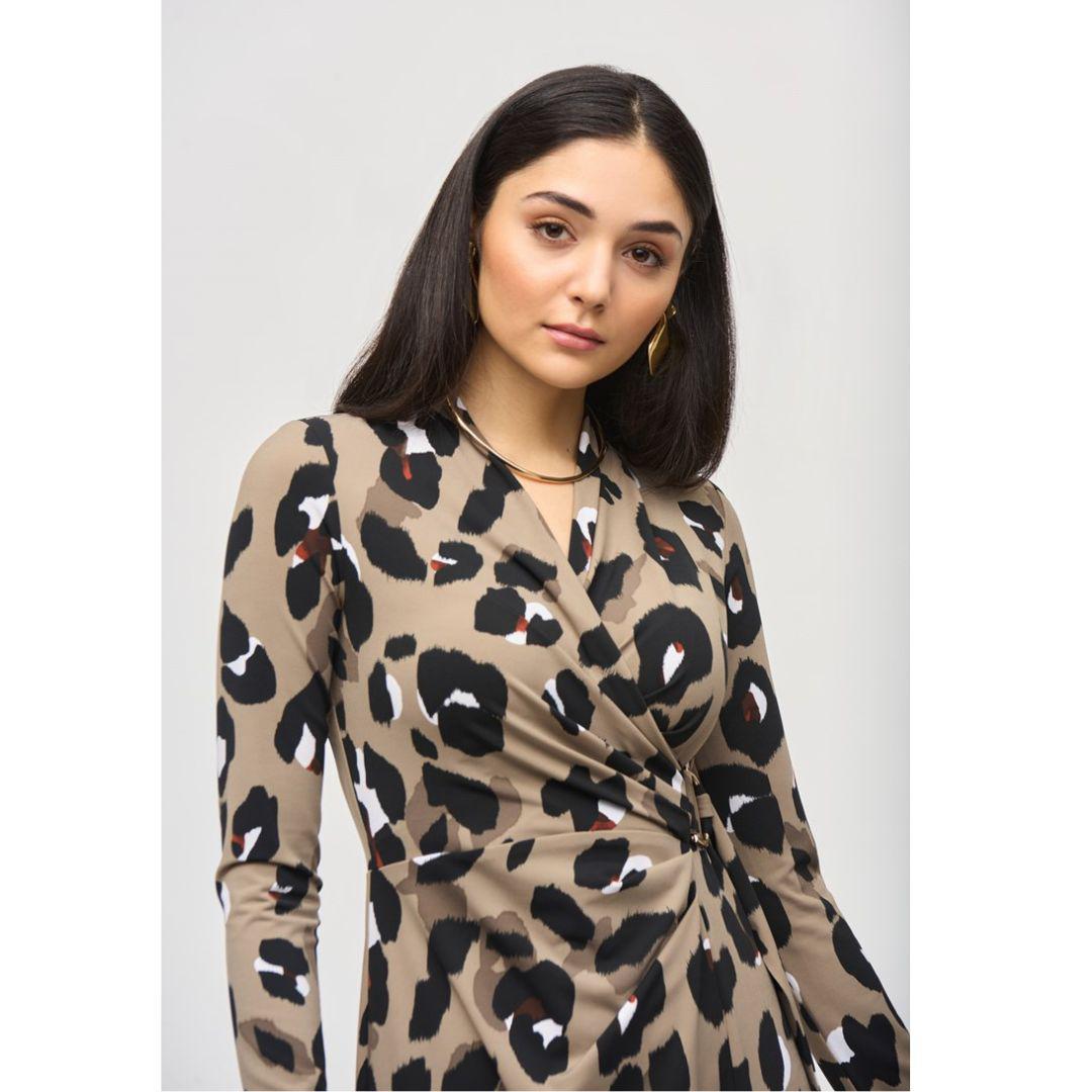 Silky Knit Animal Print Wrap Dress - 243173 - Black Multi