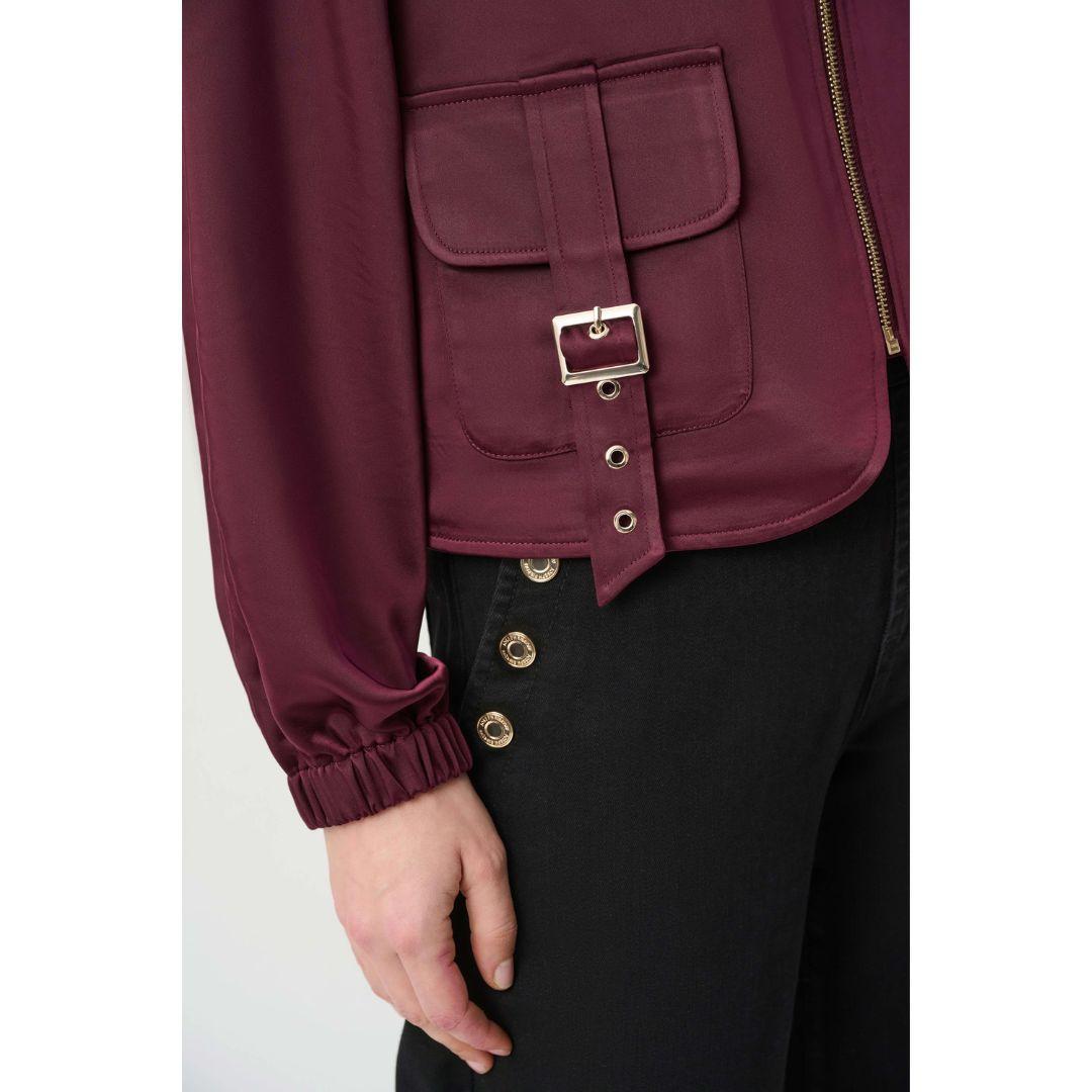 Joseph Ribkoff Satin Puff Sleeve Utility Jacket | Elderberry