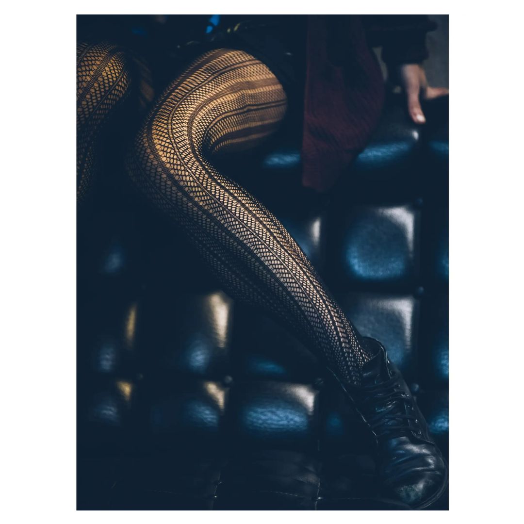 Olga Herringbone Fishnet Eco Tights - Black