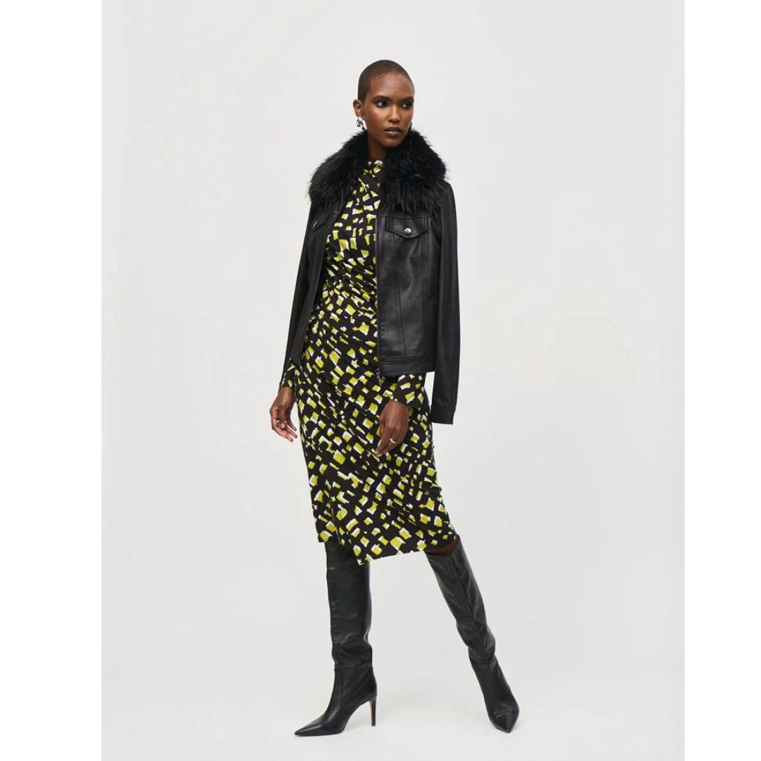Faux Fur Collar Suede Jacket - 243907 - Black