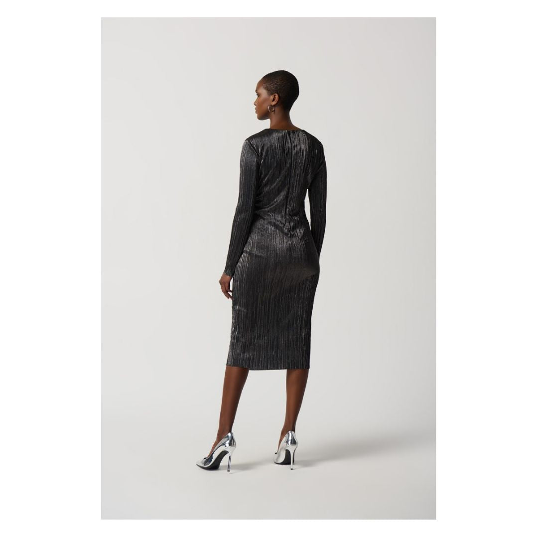 Metallic Crinkle Faux Wrap Dress - Dark Grey Shimmer